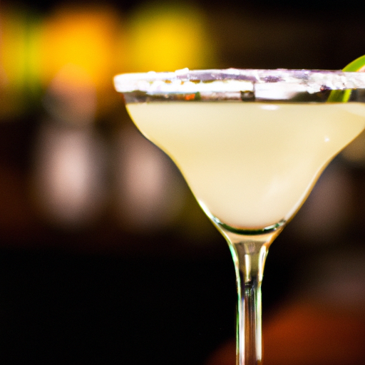 A beautifully presented Margarita on a bar counter, emphasizing the importance of presentation.